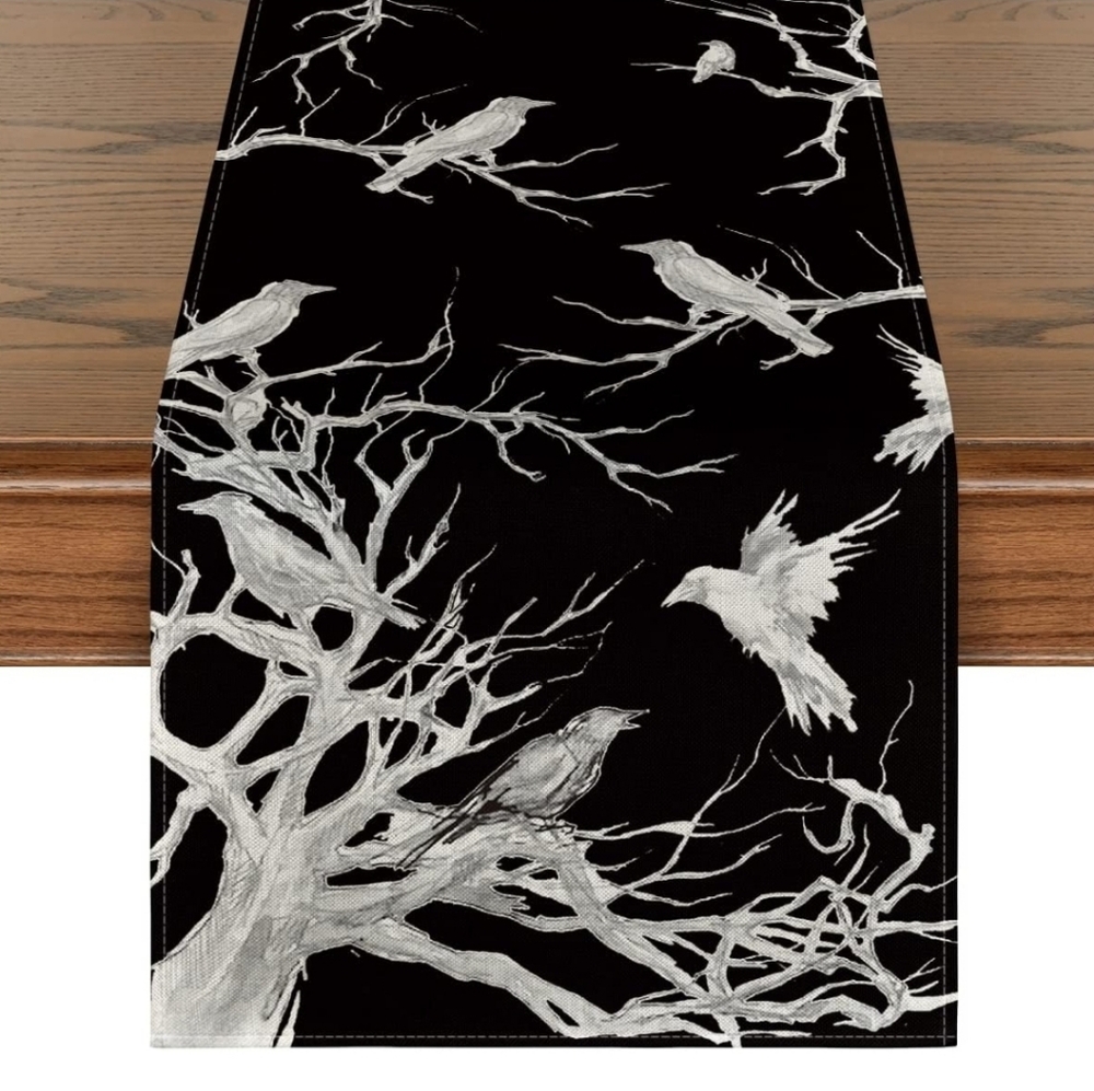 Black and White Crow Table Runner